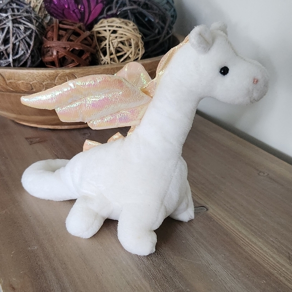 Ty Beanie Babies Magic The White Plush Dragon with Iridescent Wings No Tags - Picture 1 of 14